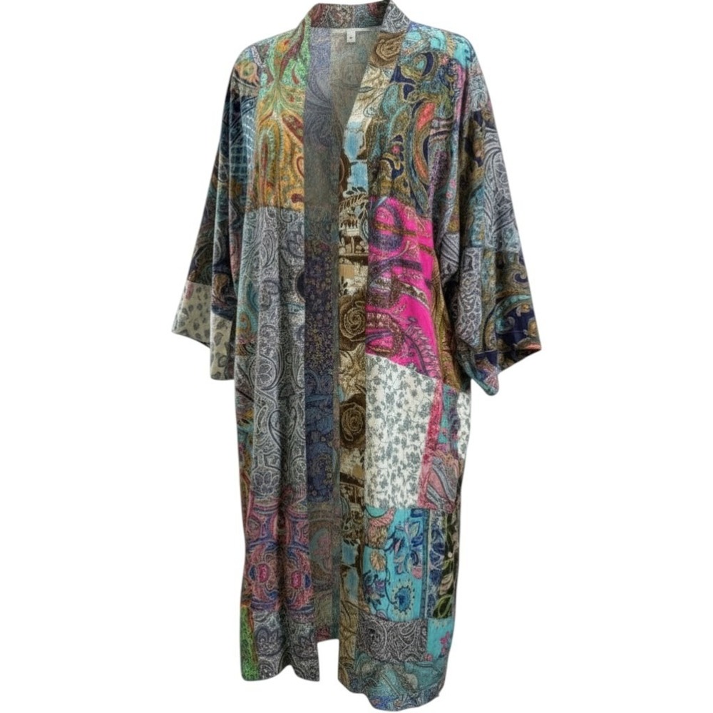 Unbranded, 100% silk Boho, Patchwork Paisley Kimono Robe, Multicolor, One Size